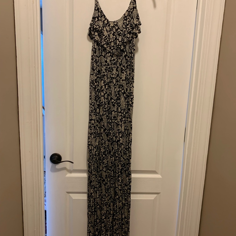 Floral Black and Tan Maxi Dress